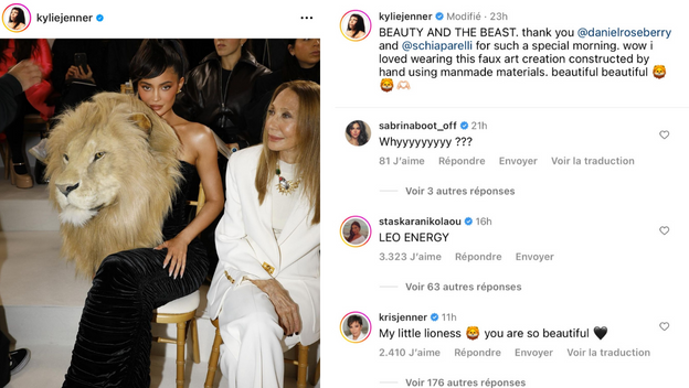 Kylie Jenner surprend la semaine de la mode avec une tête de lion frappante.