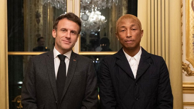 Pharrell Williams reçu par Emmanuel Macron.